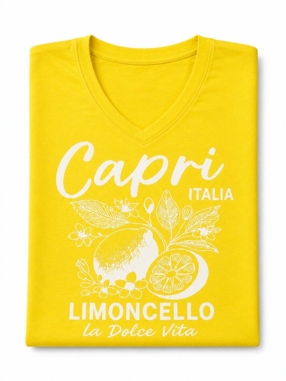 Studio 33 Women’s Capri Italia Limoncello Lemon Graphic V-Neck Yellow Tee S-XL